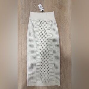 Express Ivory Perforated Pencil Skirt